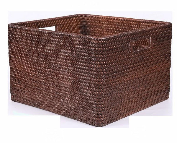 Large Brown Woven Rattan Storage Basket, Storage Baskets for Kitchen, Rectangular Storage Baskets, Storage Baskets for Clothes-LargePaintingArt.com