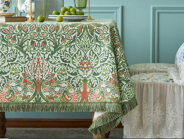 Green Flower Pattern Tablecloth for Home Decoration, Large Square Tablecloth for Round Table, Extra Large Rectangle Tablecloth for Dining Room Table-LargePaintingArt.com