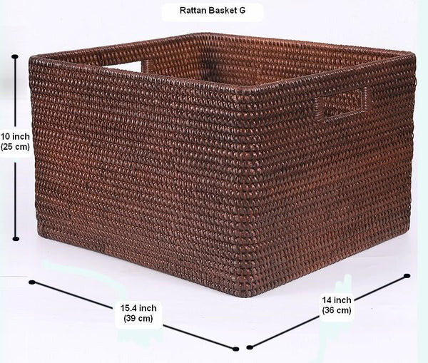 Large Brown Woven Rattan Storage Basket, Storage Baskets for Kitchen, Rectangular Storage Baskets, Storage Baskets for Clothes-LargePaintingArt.com