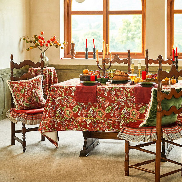 Large Modern Rectangle Tablecloth for Dining Table, Azalea Flower Pattern Table Covers for Dining Table, Red Flower Pattern Table Cloth for Oval Table-LargePaintingArt.com