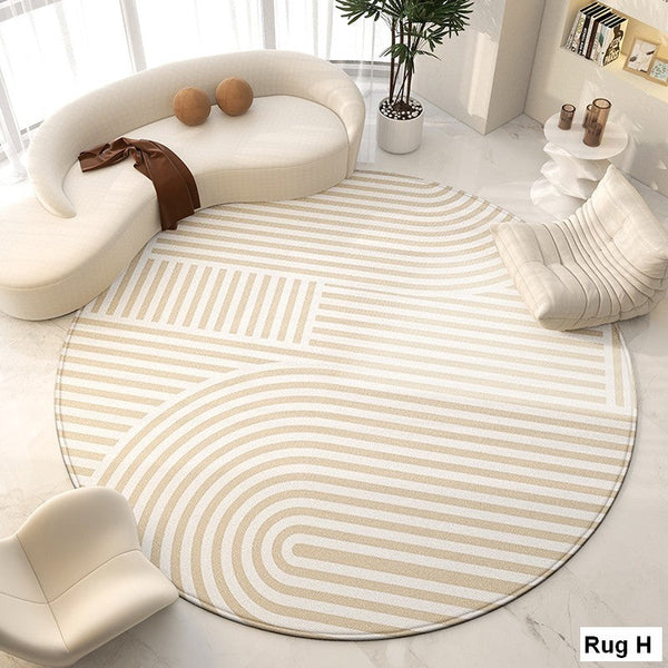 Geometric Round Rugs for Dining Room, Modern Area Rugs for Bedroom, Circular Modern Rugs under Chairs, Contemporary Modern Rug for Living Room-LargePaintingArt.com