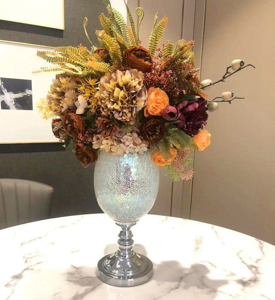 Large Bunch of Autumn Flowers Arrangement Interior Design, Peony Faux Silk Floral Bouquet Table Centerpiece, Modern Artificial Floral Arrangement for Bedroom-LargePaintingArt.com