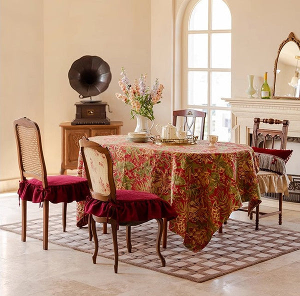 Large Modern Rectangle Tablecloth for Dining Table, Flower Pattern Red Table Covers for Round Table, Farmhouse Table Cloth for Oval Table-LargePaintingArt.com