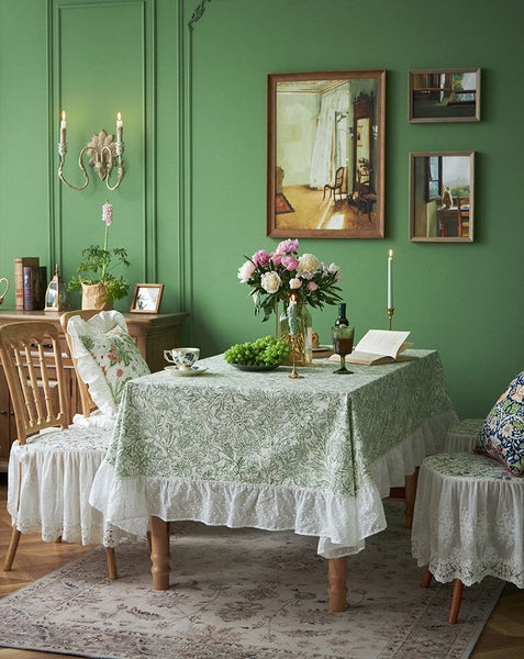 Natural Spring Farmhouse Table Cloth, Extra Large Rectangle Tablecloth for Dining Room Table, Flower Pattern Cotton Tablecloth, Square Tablecloth for Round Table-LargePaintingArt.com