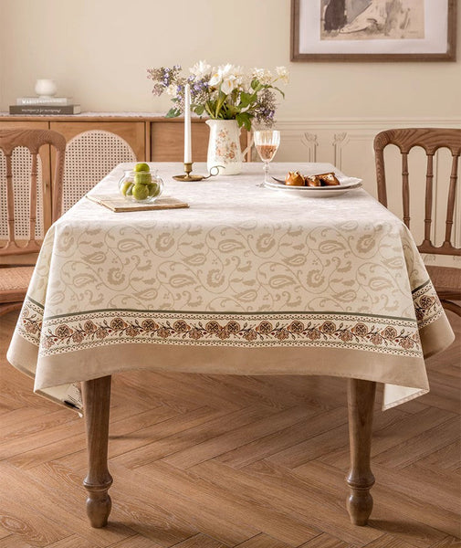 Kitchen Table Cover, Flower Tablecloth for Round Table, Elegant Table Cover for Dining Room Table, Modern Rectangle Tablecloth for Oval Table-LargePaintingArt.com