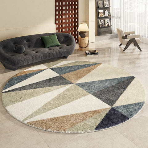 Abstract Contemporary Round Rugs, Modern Rugs for Dining Room, Geometric Modern Rugs for Bedroom, Modern Area Rugs under Coffee Table-LargePaintingArt.com