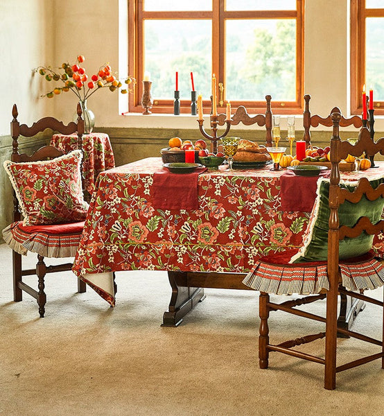 Large Modern Rectangle Tablecloth for Dining Table, Azalea Flower Pattern Table Covers for Dining Table, Red Flower Pattern Table Cloth for Oval Table-LargePaintingArt.com