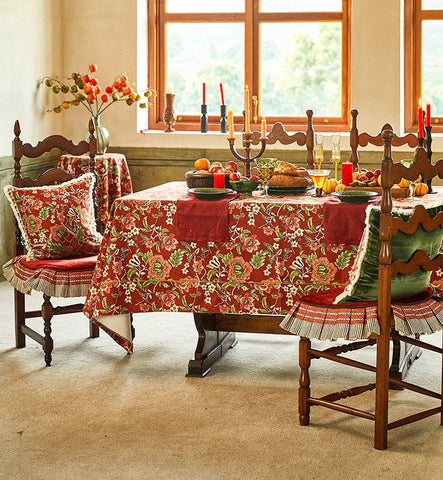 Large Modern Rectangle Tablecloth for Dining Table, Azalea Flower Pattern Table Covers for Dining Table, Red Flower Pattern Table Cloth for Oval Table-LargePaintingArt.com