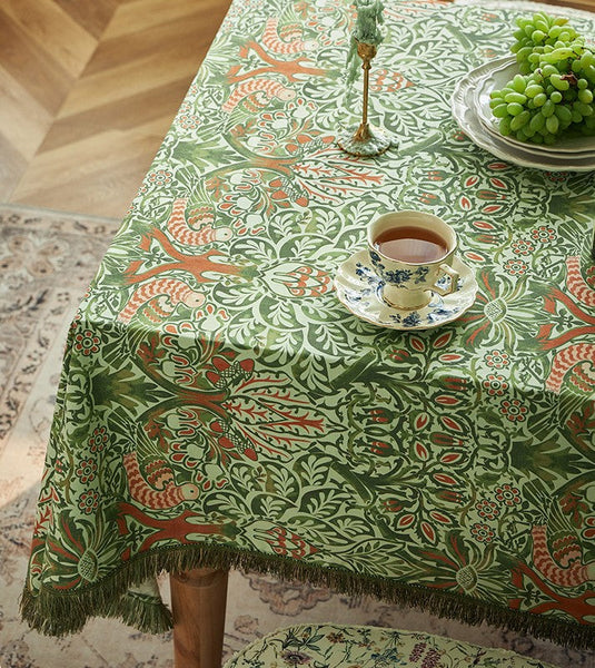 Green Flower Pattern Tablecloth for Home Decoration, Large Square Tablecloth for Round Table, Extra Large Rectangle Tablecloth for Dining Room Table-LargePaintingArt.com