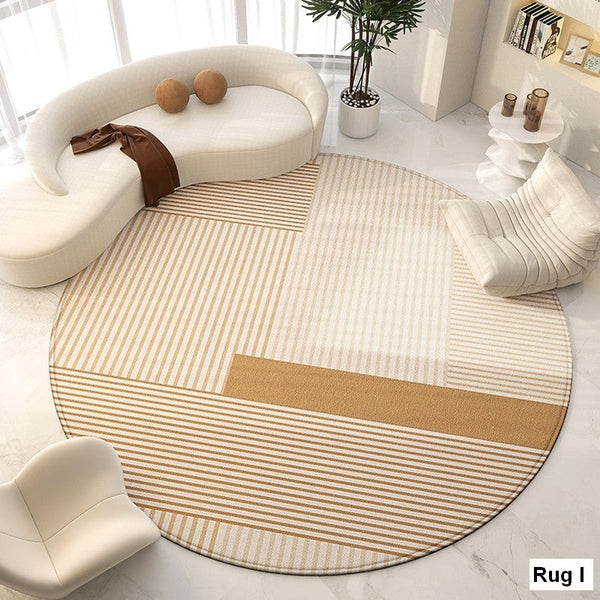 Geometric Round Rugs for Dining Room, Modern Area Rugs for Bedroom, Circular Modern Rugs under Chairs, Contemporary Modern Rug for Living Room-LargePaintingArt.com