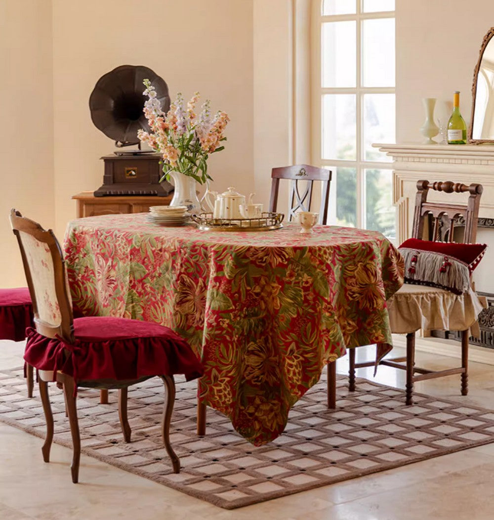 Large Modern Rectangle Tablecloth for Dining Table, Flower Pattern Red Table Covers for Round Table, Farmhouse Table Cloth for Oval Table-LargePaintingArt.com