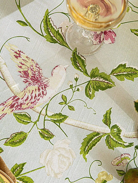 Singing Bird Tablecloth for Round Table, Kitchen Table Cover, Flower Table Cover for Dining Room Table, Modern Rectangle Tablecloth Ideas for Oval Table-LargePaintingArt.com