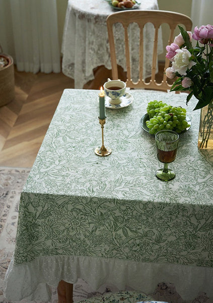 Natural Spring Farmhouse Table Cloth, Extra Large Rectangle Tablecloth for Dining Room Table, Flower Pattern Cotton Tablecloth, Square Tablecloth for Round Table-LargePaintingArt.com