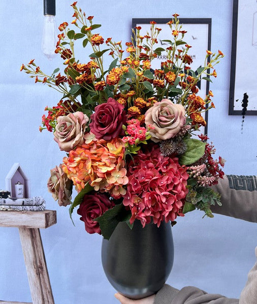 Modern Artificial Floral Arrangement for Bedroom, Large Bunch of Autumn Flowers Arrangement Interior Design, Creative Faux Silk Floral Bouquet Table Centerpiece-LargePaintingArt.com