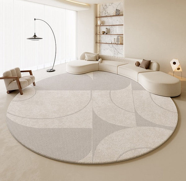 Geometric Modern Rug Ideas for Living Room, Bedroom Modern Round Rugs,Contemporary Round Rugs, Circular Gray Rugs under Dining Room Table-LargePaintingArt.com