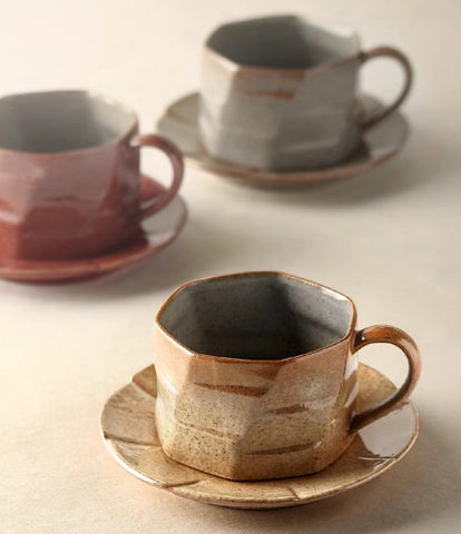 Unique Tea Cup and Saucer, Modern Handmade Pottery Coffee Cup, Creative Ceramic Coffee Cup with Saucer, Tea Cup Set for Afternoon Tea-LargePaintingArt.com