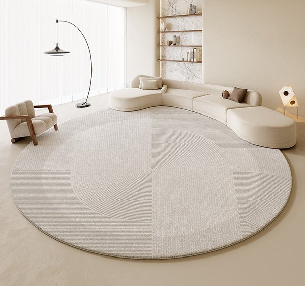 Grey Geometric Floor Carpets, Abstract Circular Rugs under Dining Room Table, Modern Living Room Round Rugs, Bedroom Modern Round Rugs-LargePaintingArt.com