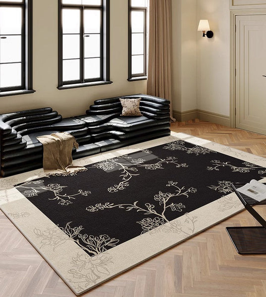 Bedroom Modern Rugs, French Style Flower Pattern Rugs for Interior Design, Contemporary Modern Rugs under Dining Room Table, Flower Pattern Modern Rugs for Living Room-LargePaintingArt.com