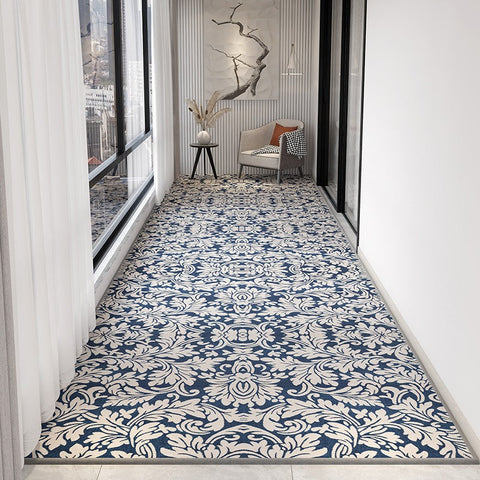 Bedroom Runner Rugs, Stain-resistant Non Slip Entrance Hallway Runners, Extra Long Narrow Blue Runner Rugs, Modern Long Hallway Runners, Contemporary Entryway Runner Rug Ideas-LargePaintingArt.com