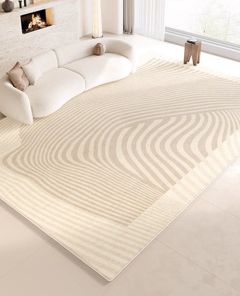 Cream Color Rugs under Dining Room Table, Abstract Area Rugs for Living Room, Geometric Contemporary Modern Rugs Next to Bed, Modern Carpets for Kitchen-LargePaintingArt.com