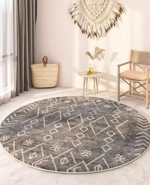 Geometric Modern Rugs for Bedroom, Circular Modern Rugs under Sofa, Modern Round Rugs under Coffee Table, Abstract Contemporary Round Rugs-LargePaintingArt.com