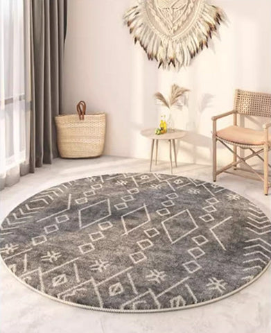 Geometric Modern Rugs for Bedroom, Circular Modern Rugs under Sofa, Modern Round Rugs under Coffee Table, Abstract Contemporary Round Rugs-LargePaintingArt.com