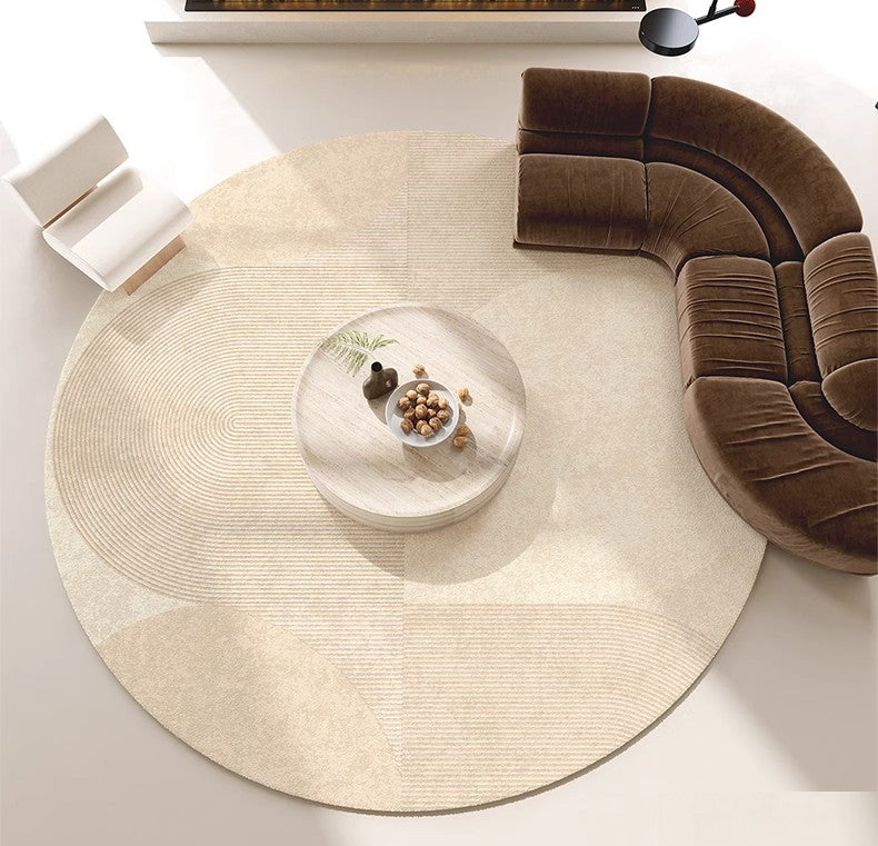 Unique Modern Rugs for Living Room, Geometric Round Rugs for Dining Room, Contemporary Cream Color Rugs for Bedroom, Circular Modern Rugs under Chairs-LargePaintingArt.com