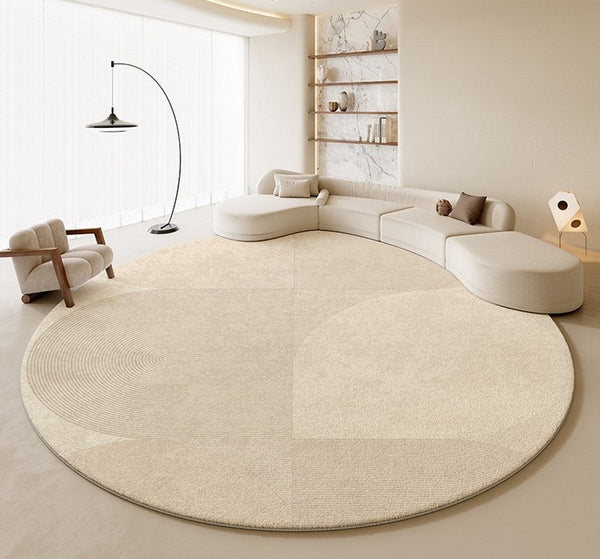 Unique Modern Rugs for Living Room, Geometric Round Rugs for Dining Room, Contemporary Cream Color Rugs for Bedroom, Circular Modern Rugs under Chairs-LargePaintingArt.com