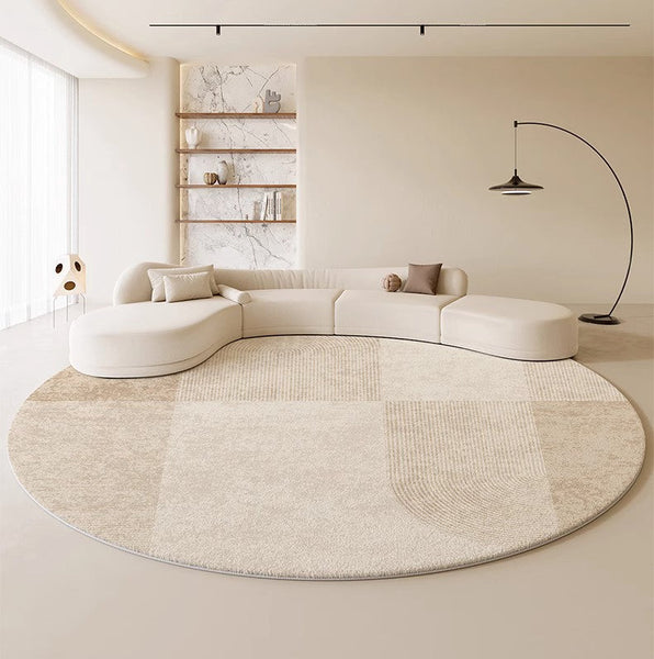 Modern Round Rugs under Coffee Table, Circular Rugs for Dining Table, Abstract Contemporary Rugs for Bedroom, Modern Cream Color Rugs for Living Room-LargePaintingArt.com