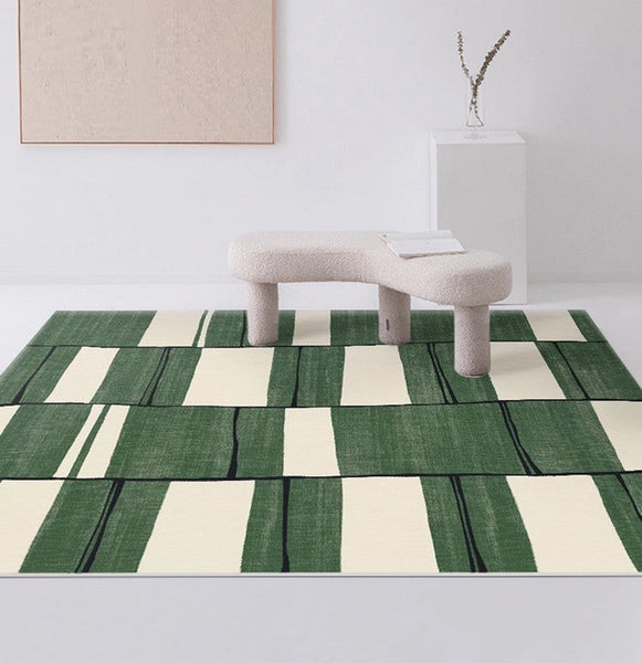 Contemporary Modern Rugs, Green Geometric Carpets, Abstract Modern Rugs for Living Room, Soft Modern Rugs under Dining Room Table-LargePaintingArt.com