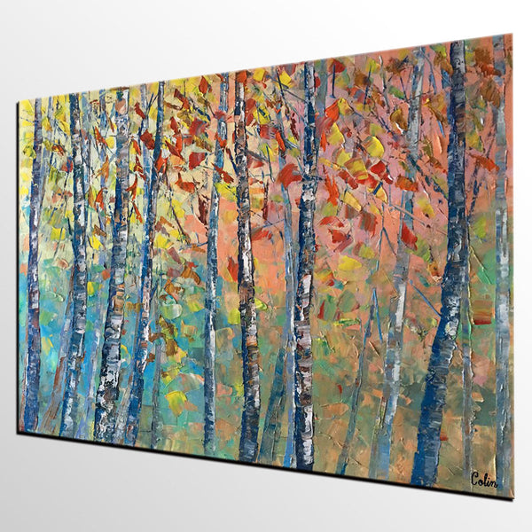 Birch Tree Painting, Landscape Painting, Original Wall Art, Canvas Art, Custom Large Oil Painting-LargePaintingArt.com