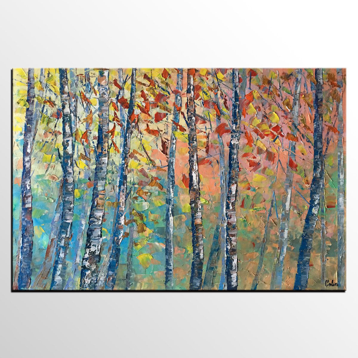 Birch Tree Painting, Landscape Painting, Original Wall Art, Canvas Art, Custom Large Oil Painting-LargePaintingArt.com