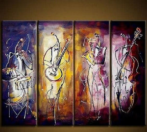 Music Player Painting, Extra Large Painting Above Sofa, 4 Piece Abstract Painting, Simple Abstract Wall Art, Modern Paintings for Living Room-LargePaintingArt.com