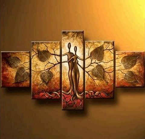 Ready to Hang, Abstract Wall Art, Canvas Painting, Abstract Painting, Large Paintings for Living Room, Tree of life Painting, 5 Piece Art Painting-LargePaintingArt.com