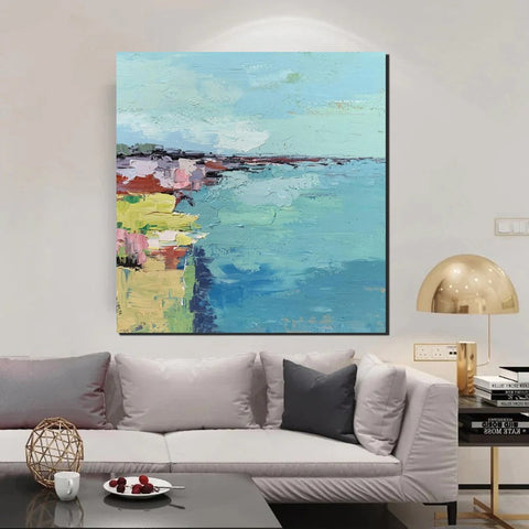 Seashore Abstract Painting, Hand Painted Abstract Painting, Extra Large Abstract Paintings on Canvas, Bedroom Wall Art Ideas, Abstract Landscape Painting-LargePaintingArt.com