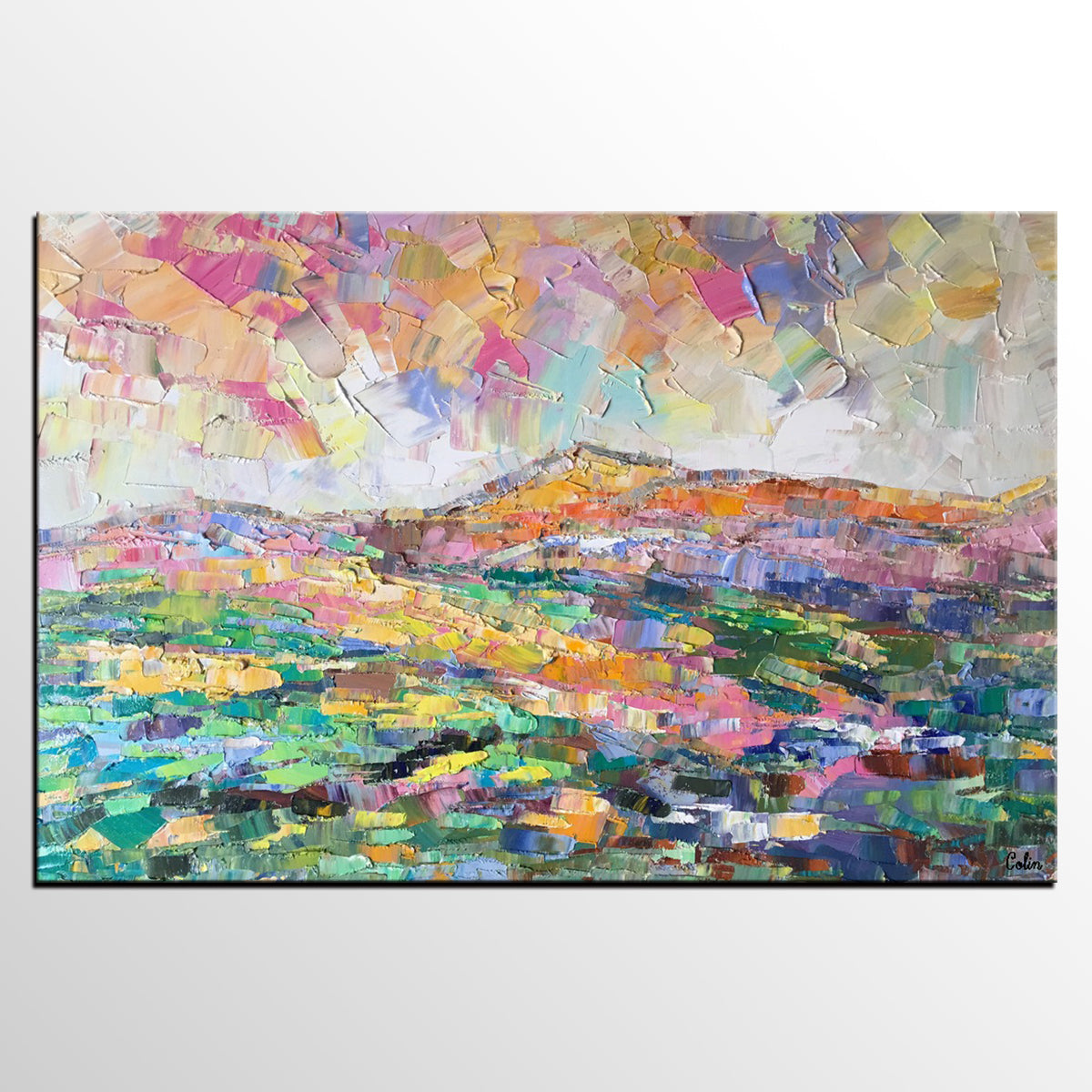 Abstract Mountain Landscape Painting, Custom Landscape Painting on Canvas, Large Painting for Living Room, Heavy Texture Painting-LargePaintingArt.com