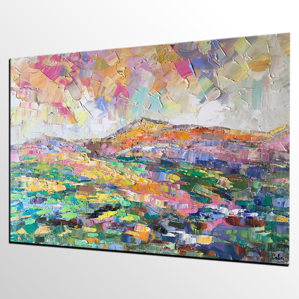 Abstract Mountain Landscape Painting, Custom Landscape Painting on Canvas, Large Painting for Living Room, Heavy Texture Painting-LargePaintingArt.com