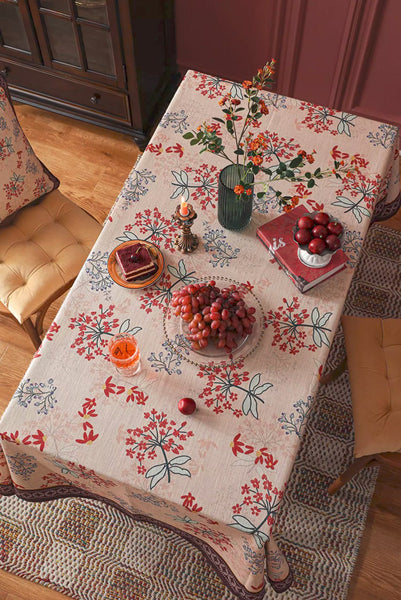 Linen Tablecloth for Round Table, Rustic Flower Pattern Farmhouse Table Cloth for Dining Room Table, Modern Rectangle Tablecloth Ideas for Coffee Table-LargePaintingArt.com