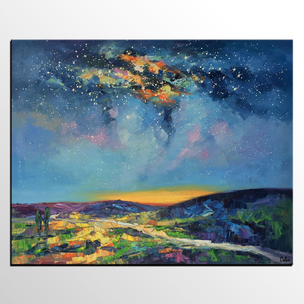 Bedroom Art, Abstract Painting, Starry Night Sky, Landscape Painting, Custom Large Art-LargePaintingArt.com