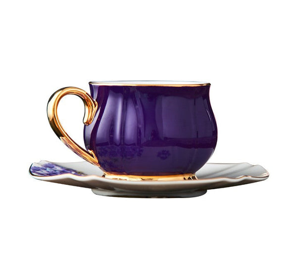 Elegant Purple Ceramic Cups, Unique Coffee Cup and Saucer in Gift Box as Birthday Gift, Beautiful British Tea Cups, Creative Bone China Porcelain Tea Cup Set-LargePaintingArt.com