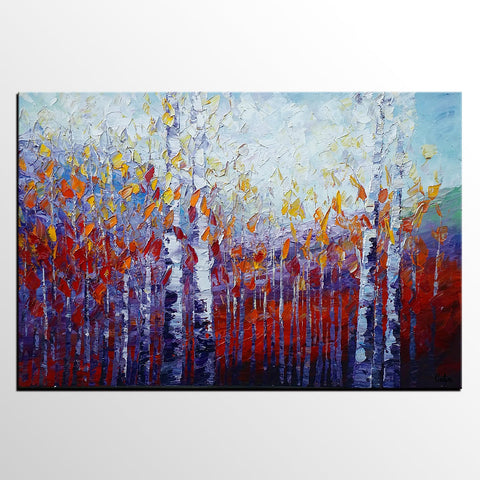 Custom Canvas Art, Autumn Tree Painting, Abstract Landscape Painting, Canvas Painting-LargePaintingArt.com