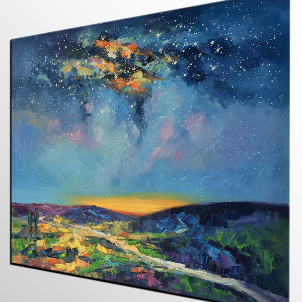 Bedroom Art, Abstract Painting, Starry Night Sky, Landscape Painting, Custom Large Art-LargePaintingArt.com