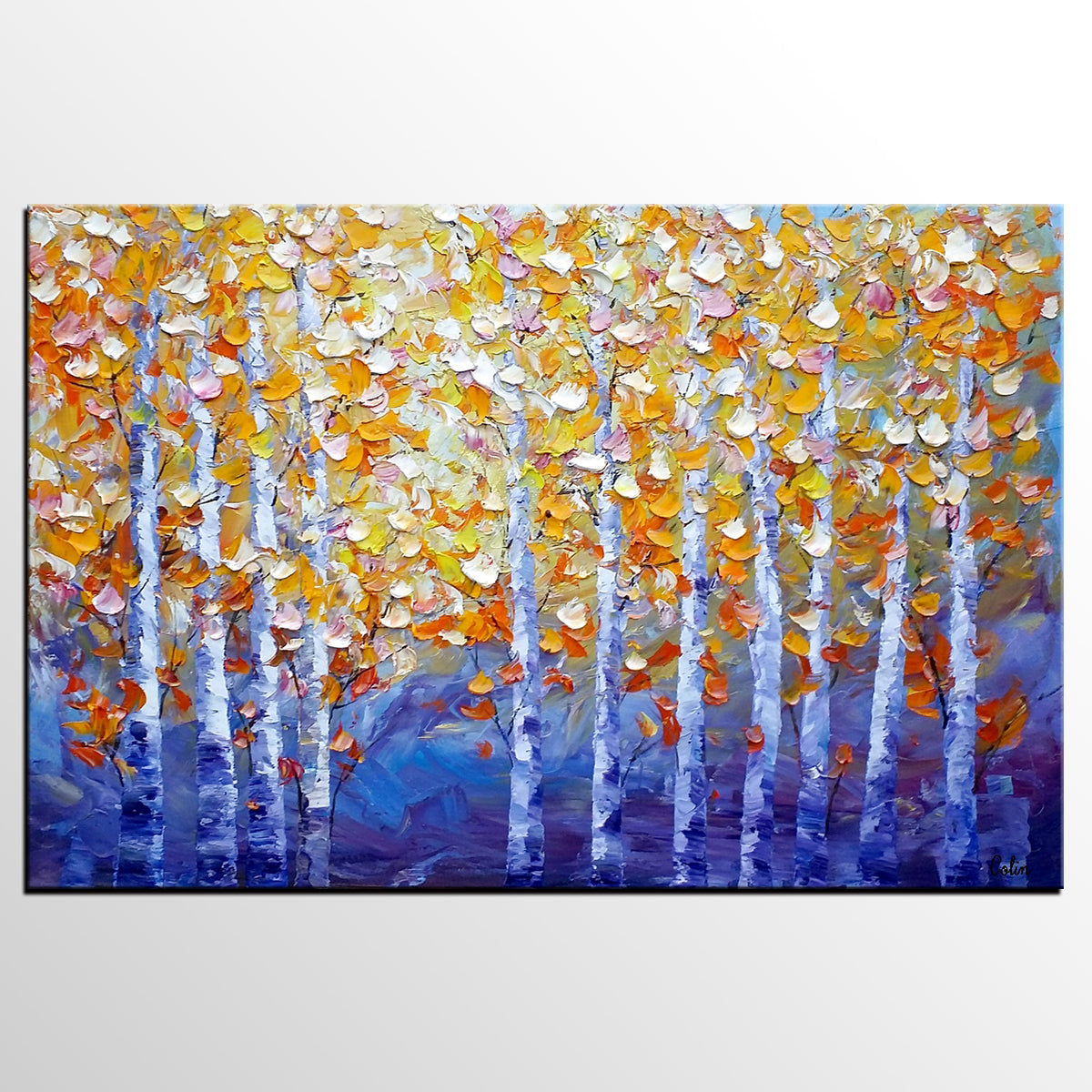 Autumn Landscape Paintings, Tree Painting, Modern Landscape Painting, Custom Art, Canvas Painting for Living Room-LargePaintingArt.com