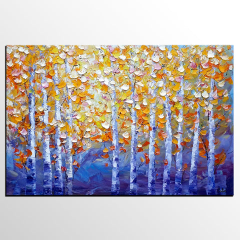 Autumn Landscape Paintings, Tree Painting, Modern Landscape Painting, Custom Art, Canvas Painting for Living Room-LargePaintingArt.com