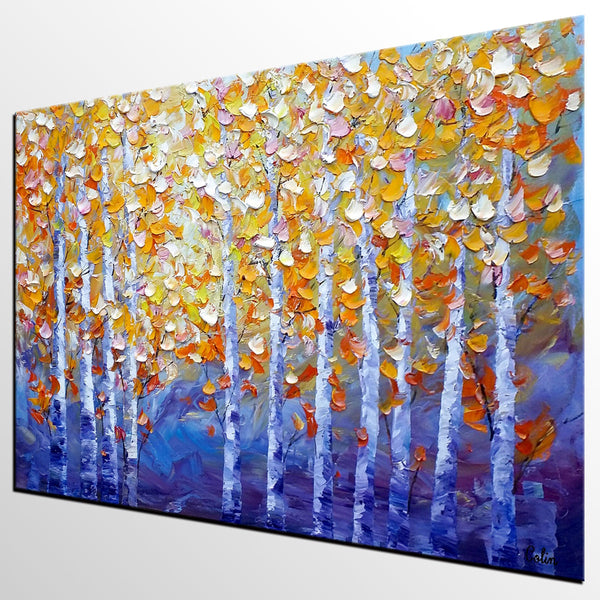 Autumn Landscape Paintings, Tree Painting, Modern Landscape Painting, Custom Art, Canvas Painting for Living Room-LargePaintingArt.com