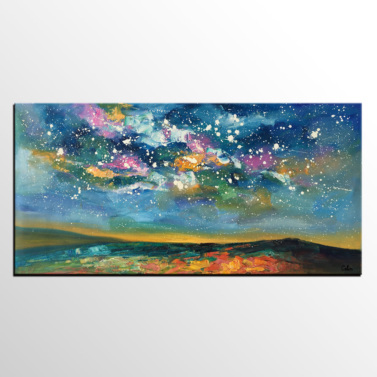 Abstract Landscape Paintings, Starry Night Sky Painting, Modern Canvas Painting, Custom Original Oil Paintings on Canvas-LargePaintingArt.com