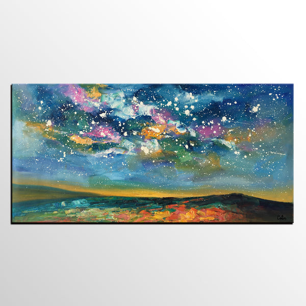 Abstract Landscape Paintings, Starry Night Sky Painting, Modern Canvas Painting, Custom Original Oil Paintings on Canvas-LargePaintingArt.com