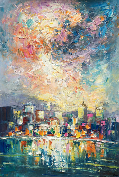 Abstract Landscape Painting, Heavy Texture Wall Art Paintings, Custom Original Paintings on Canvas, Cityscape Painting-LargePaintingArt.com