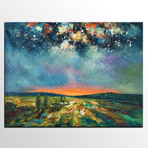 Heavy Texture Landscape Painting, Starry Night Sky, Custom Large Painting,Abstract Landscape Painting-LargePaintingArt.com