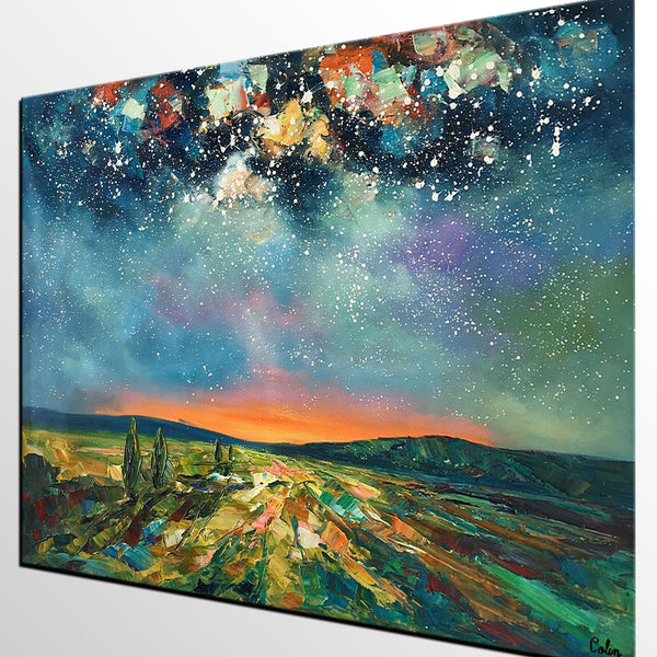 Heavy Texture Landscape Painting, Starry Night Sky, Custom Large Painting,Abstract Landscape Painting-LargePaintingArt.com